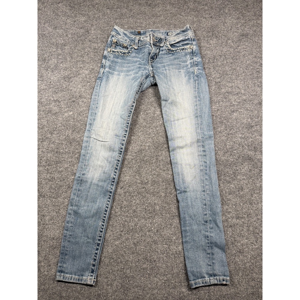 Miss Me Easy Skinny Jeans Womens 25 Blue Contrast Stitch Low Rise JE545355R